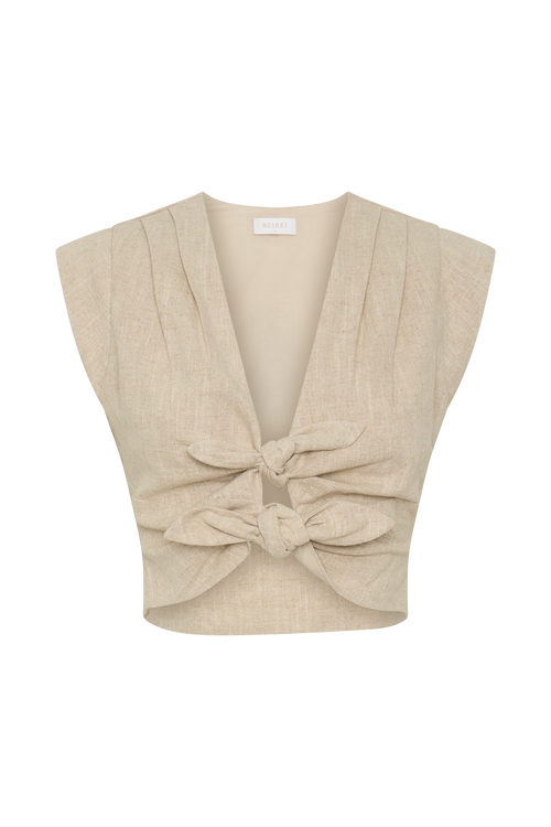Anahita Linen Front Bows Short Sleeve Top in Natural – Chic&Drifts