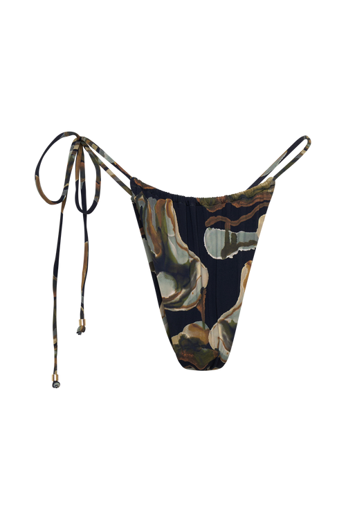 Andie Ruched String Side Bikini Brief in Green Fluid Reverie Print – Chic&Drifts