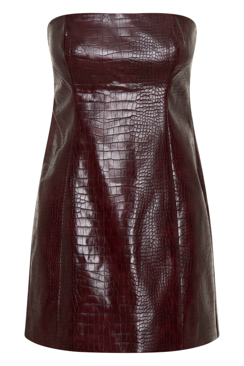 Anouk Faux Leather Strapless Mini Dress in Merlot – Chic&Drifts