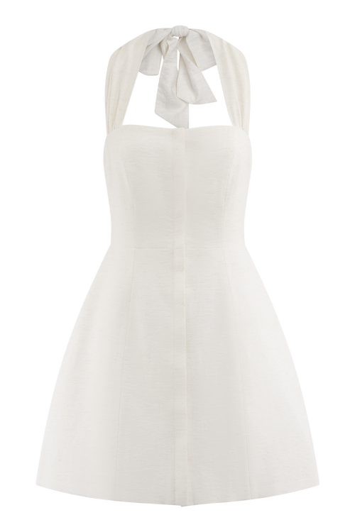 Anya Linen Halter Mini Dress in Oat Marle – Chic&Drifts