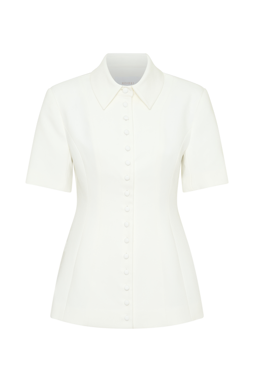 Ariella Button Up Short Sleeves Top in White – Chic&Drifts
