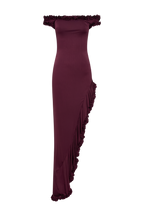 Arielle Off Shoulder Ruffle Midi Dress in Plum – Chic&Drifts