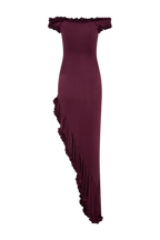 Arielle Off Shoulder Ruffle Midi Dress in Plum – Chic&Drifts