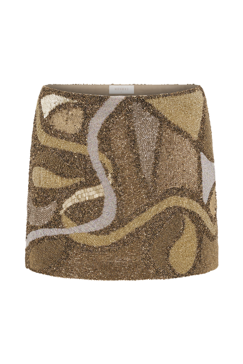 Asher Hand Beaded Abstract Mini Skirt in Gold – Chic&Drifts