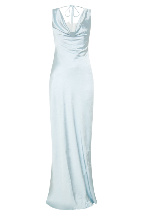 Ashley Cowl Neck Lace And Satin Maxi Dress in Ice Blue – Chic&Drifts