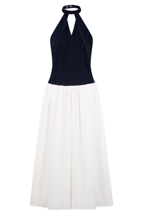 Ashwin Denim Cotton Midi Dress in Indigo Blue – Chic&Drifts