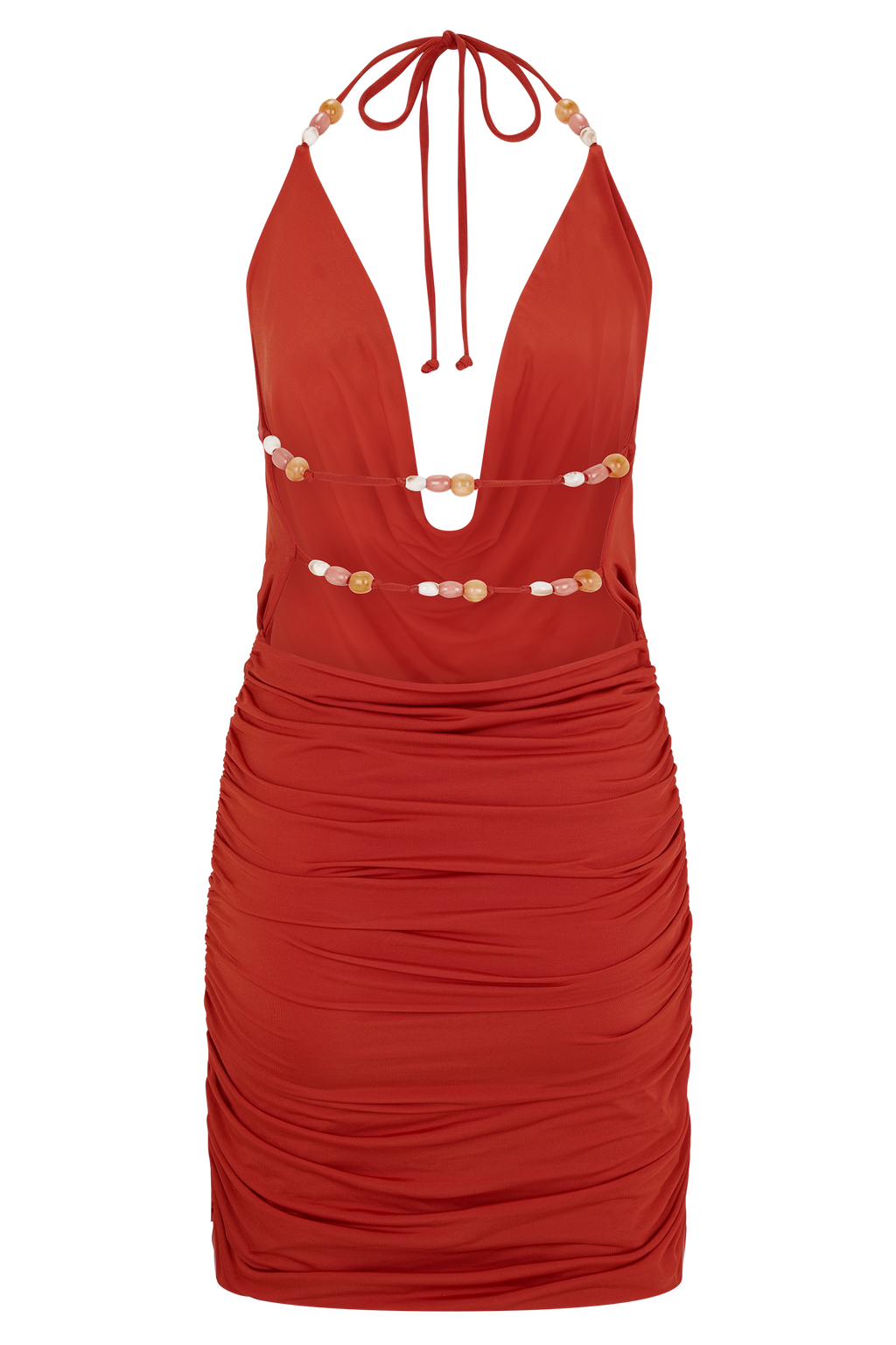 Astraeus Beaded Cowl Mini Dress in Desert Red – Chic&Drifts