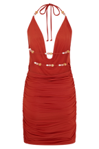Astraeus Beaded Cowl Mini Dress in Desert Red – Chic&Drifts