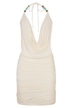 Astraeus Beaded Cowl Mini Dress in Ivory – Chic&Drifts