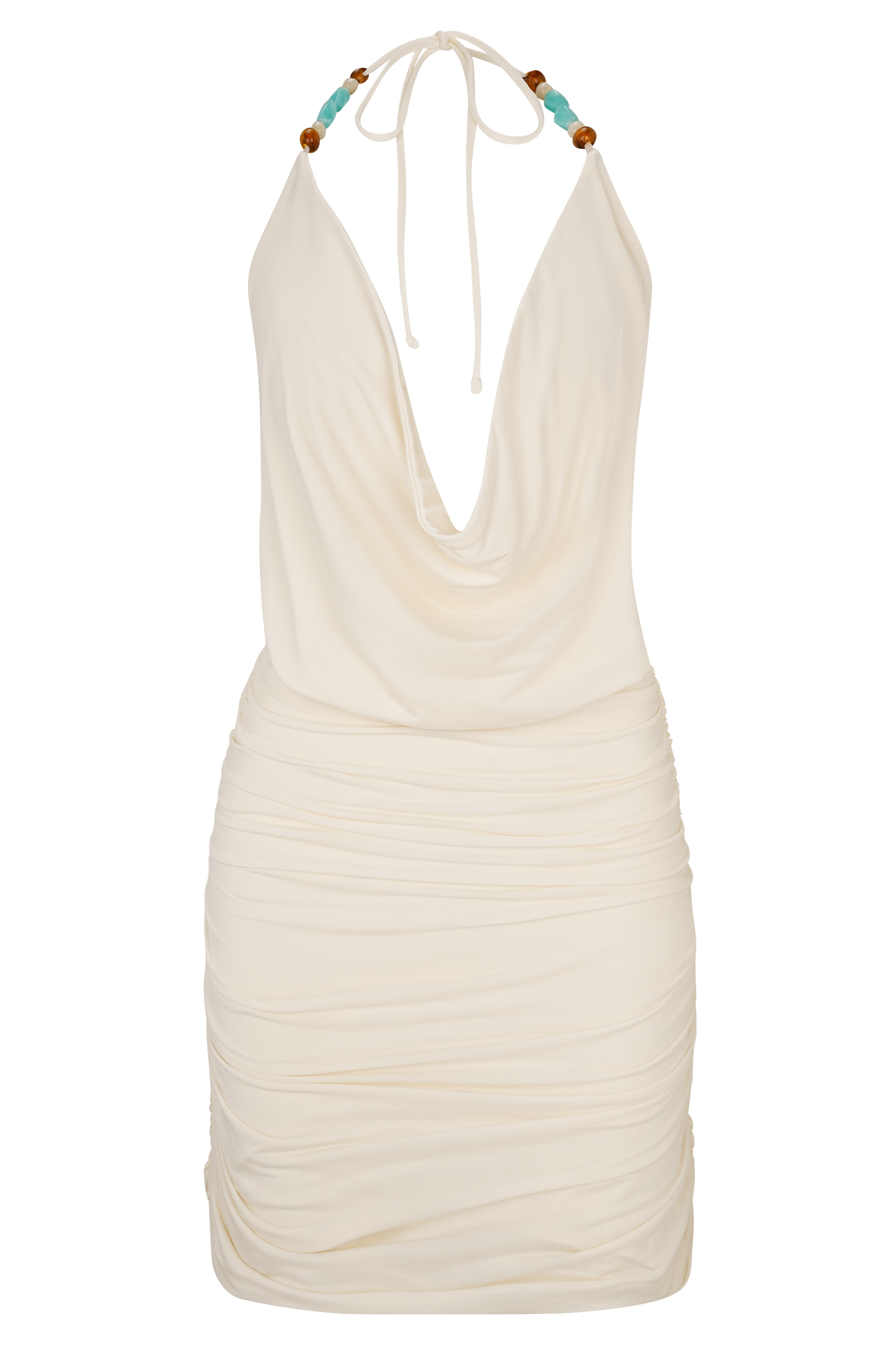 Astraeus Beaded Cowl Mini Dress in Ivory – Chic&Drifts