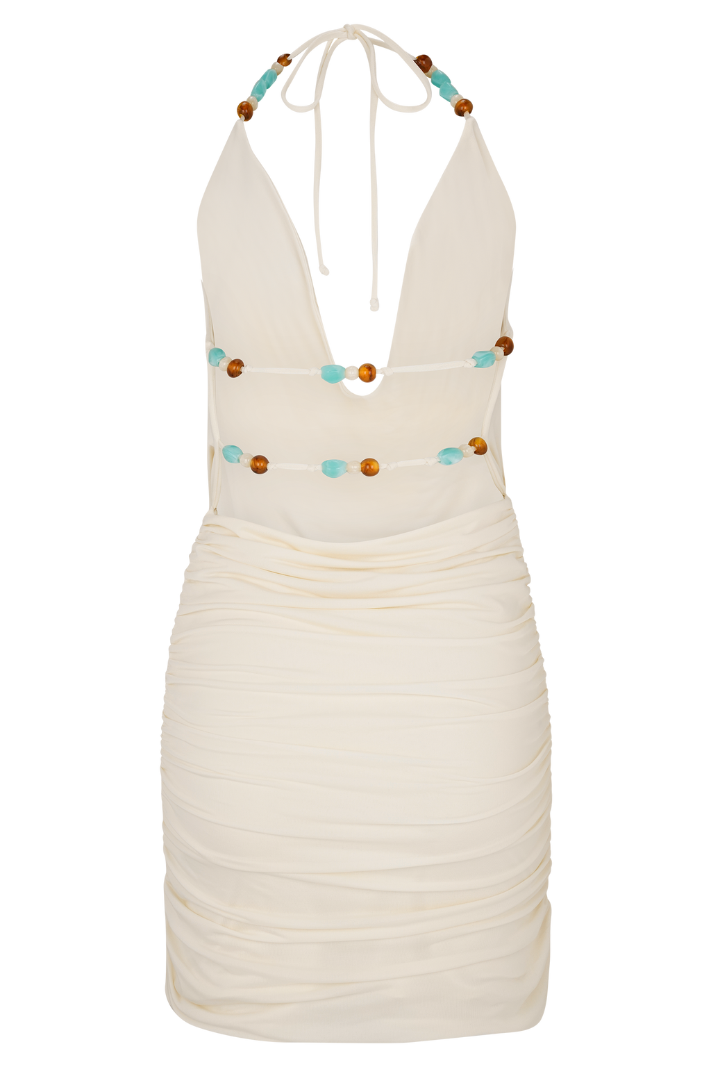 Astraeus Beaded Cowl Mini Dress in Ivory – Chic&Drifts