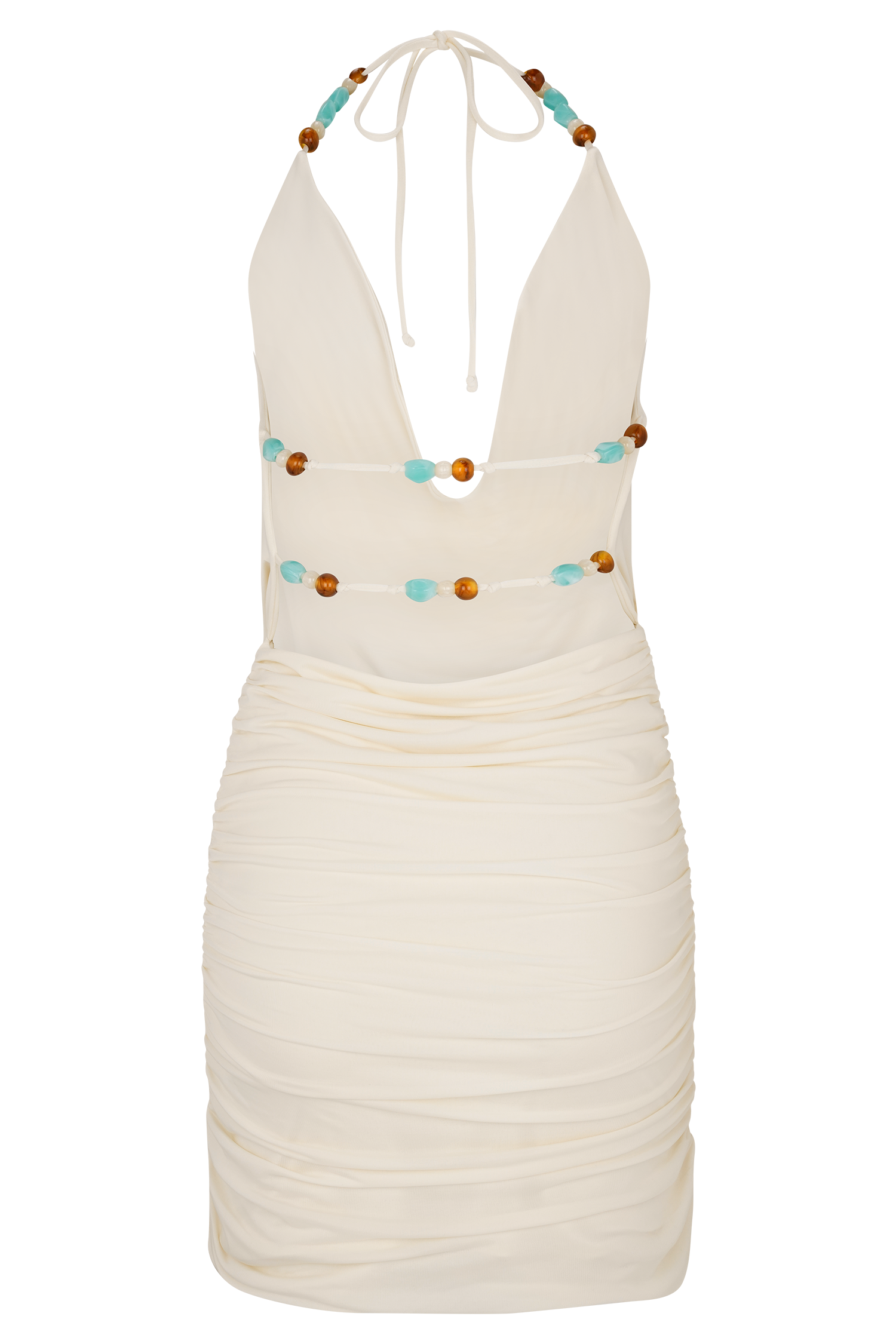 Astraeus Beaded Cowl Mini Dress in Ivory – Chic&Drifts