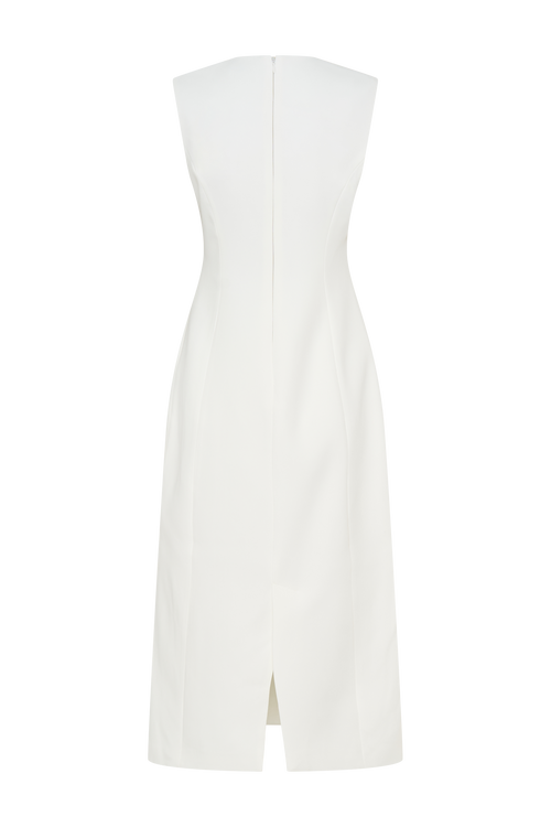 Audrine Suiting Sleeveless Midi Dress in Ivory – Chic&Drifts