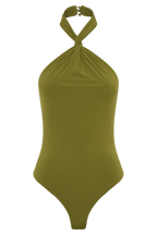 Bambi Twisted Neck Dry Jersey Bodysuit in Martini Olive – Chic&Drifts