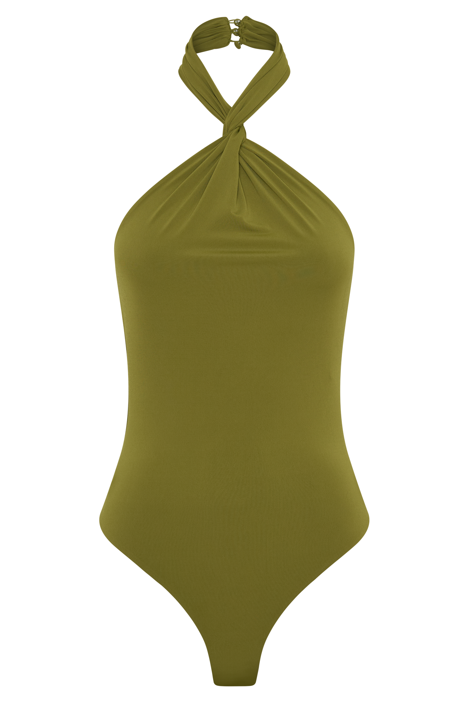 Bambi Twisted Neck Dry Jersey Bodysuit in Martini Olive – Chic&Drifts