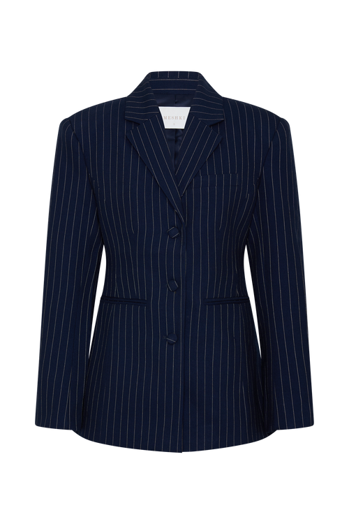 Bellamy Cinched Blazer in Navy Pinstripe – Chic&Drifts
