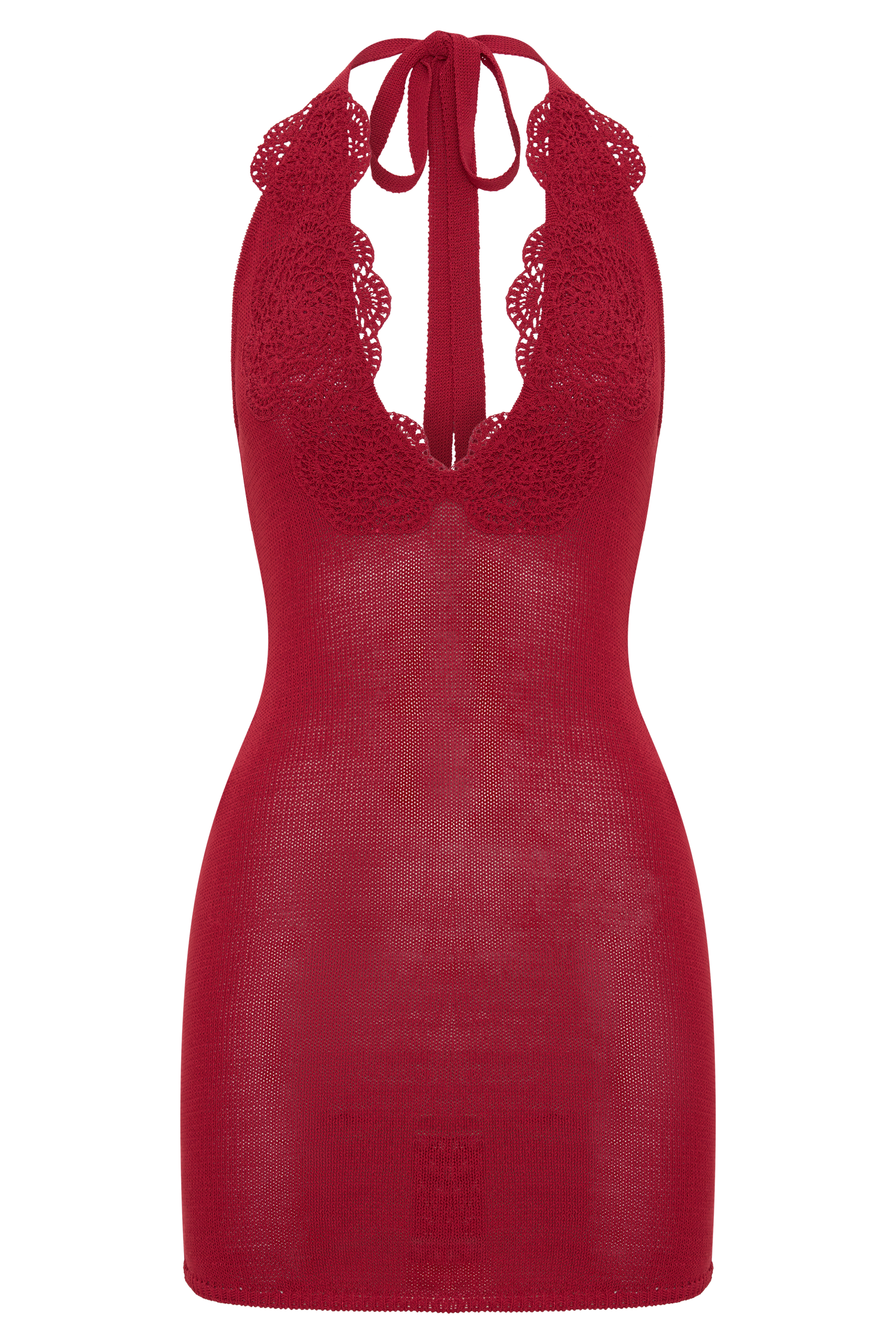 Bohdie Crochet Halter Mini Dress in Pomegranate – Chic&Drifts