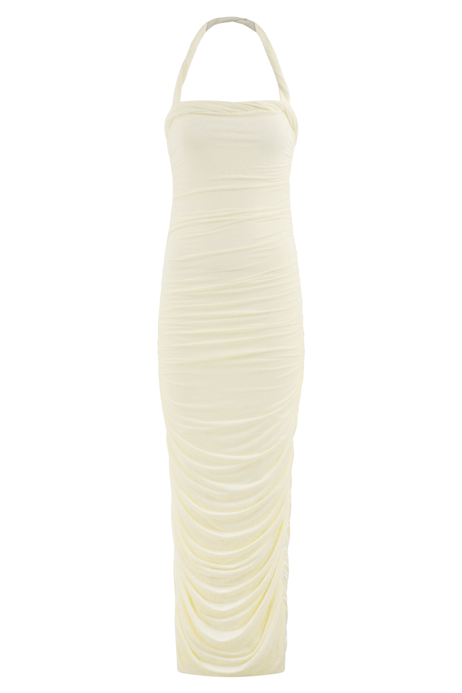 Camila Ruched Halter Midi Dress in Ivory – Chic&Drifts