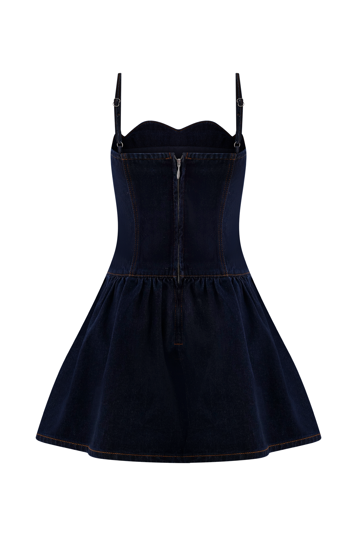 Cheyenne Scallop Denim Mini Dress in Indigo Blue – Chic&Drifts