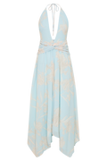 Cyra Plunge Chiffon Midi Dress in Blue Floral Print – Chic&Drifts