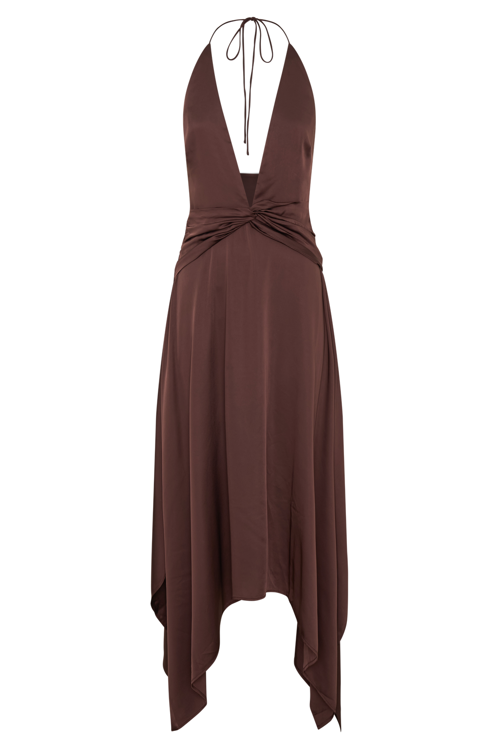 Cyra Plunge Satin Midi Dress in Dark Chocolate – Chic&Drifts