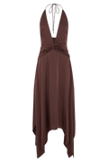 Cyra Plunge Satin Midi Dress in Dark Chocolate – Chic&Drifts
