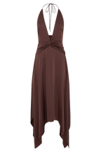 Cyra Plunge Satin Midi Dress in Dark Chocolate – Chic&Drifts