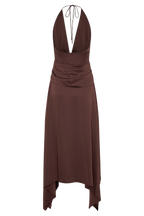 Cyra Plunge Satin Midi Dress in Dark Chocolate – Chic&Drifts