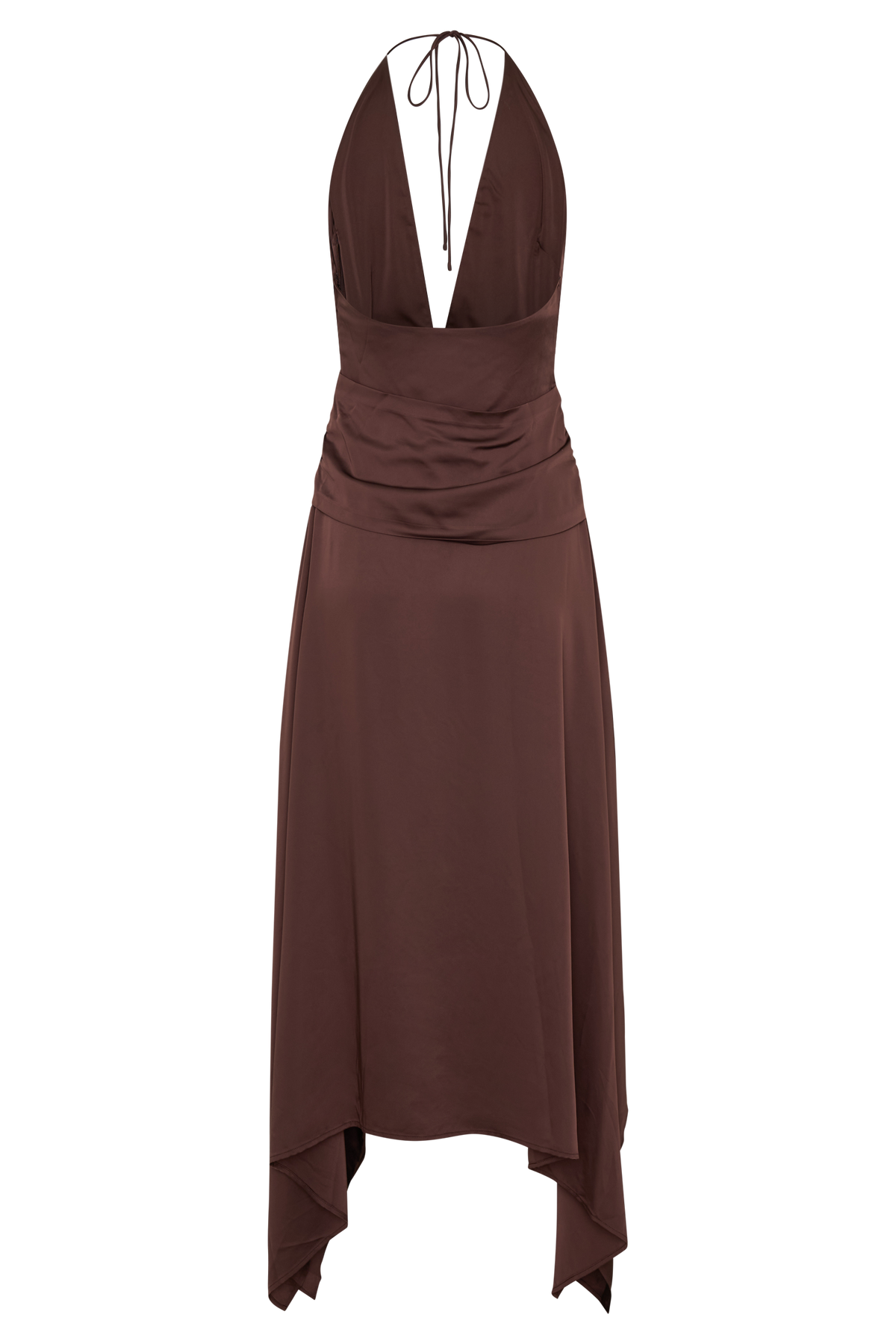 Cyra Plunge Satin Midi Dress in Dark Chocolate – Chic&Drifts