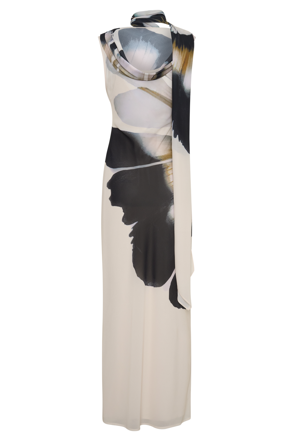 Dakota Chiffon Maxi Dress With Scarf in Ivory Oversized Floral Print – Chic&Drifts