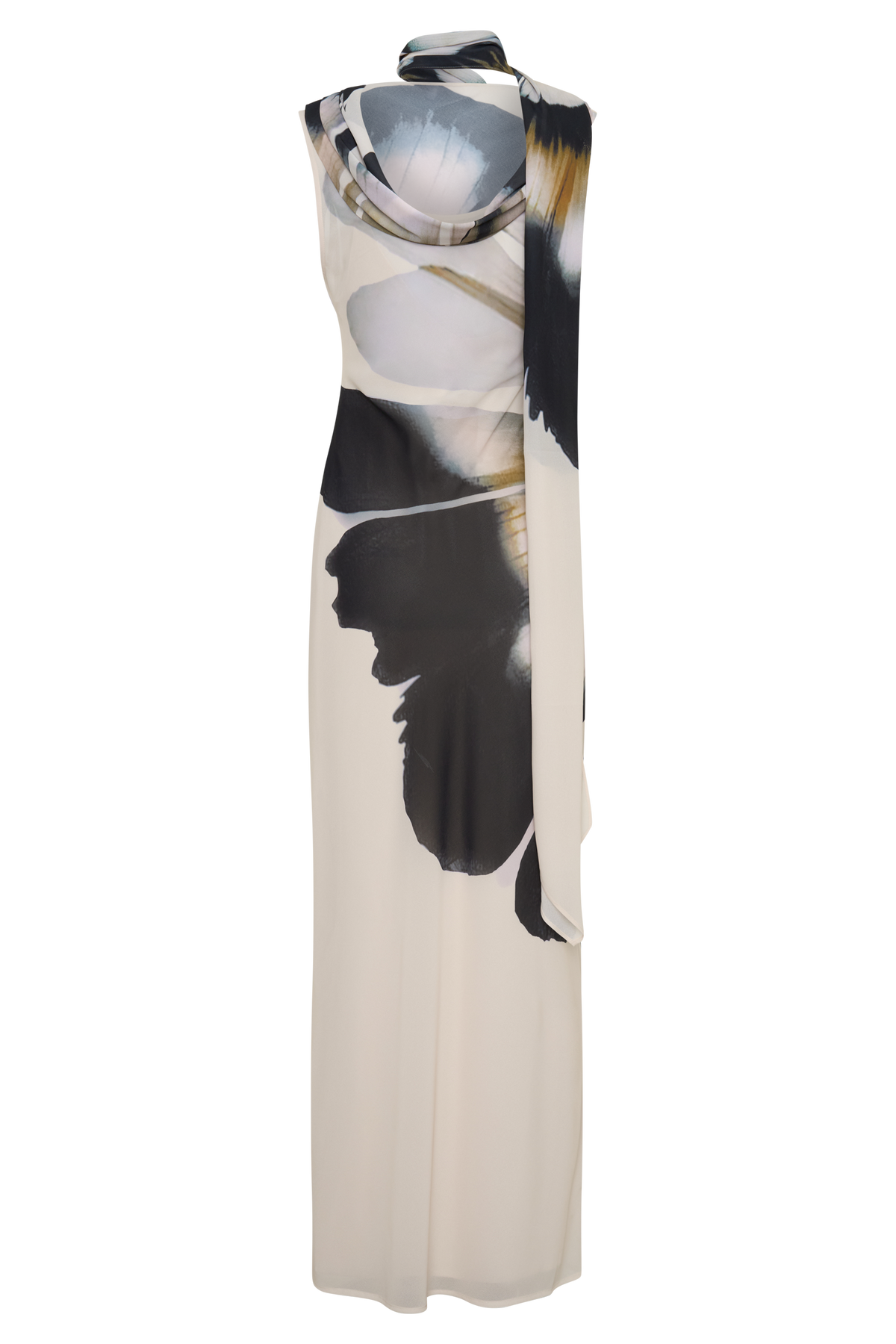 Dakota Chiffon Maxi Dress With Scarf in Ivory Oversized Floral Print – Chic&Drifts