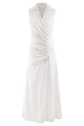 Dante Ruched Linen Midi Dress in White – Chic&Drifts