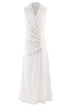 Dante Ruched Linen Midi Dress in White – Chic&Drifts