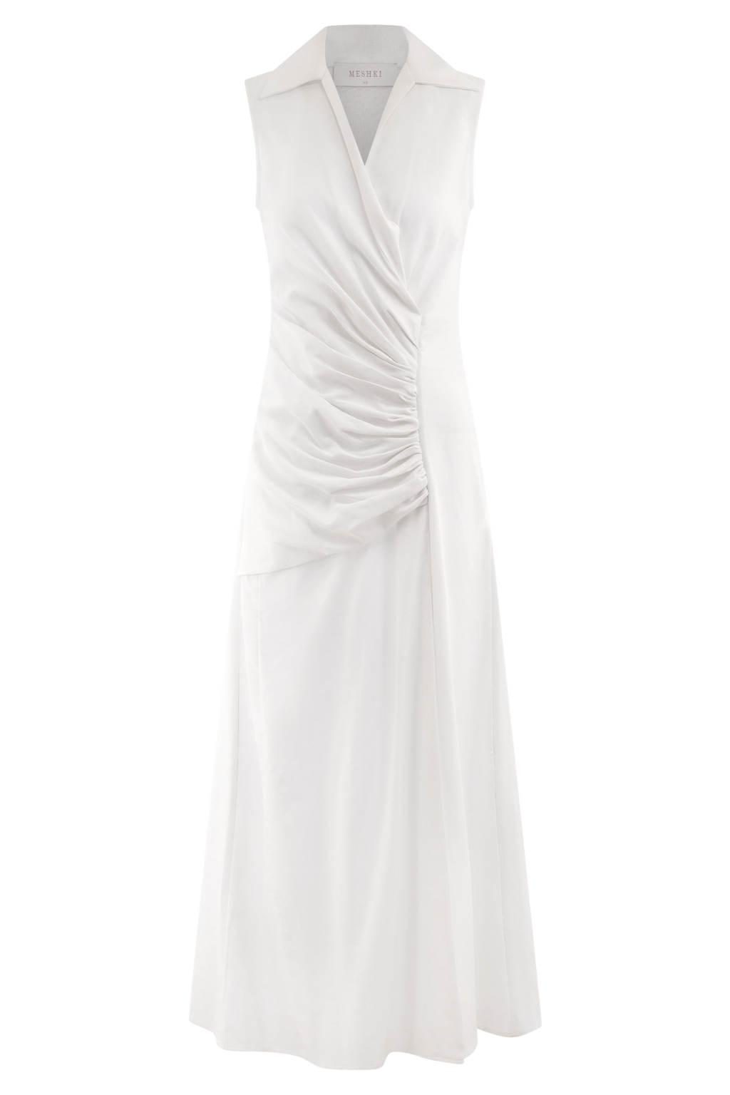 Dante Ruched Linen Midi Dress in White – Chic&Drifts
