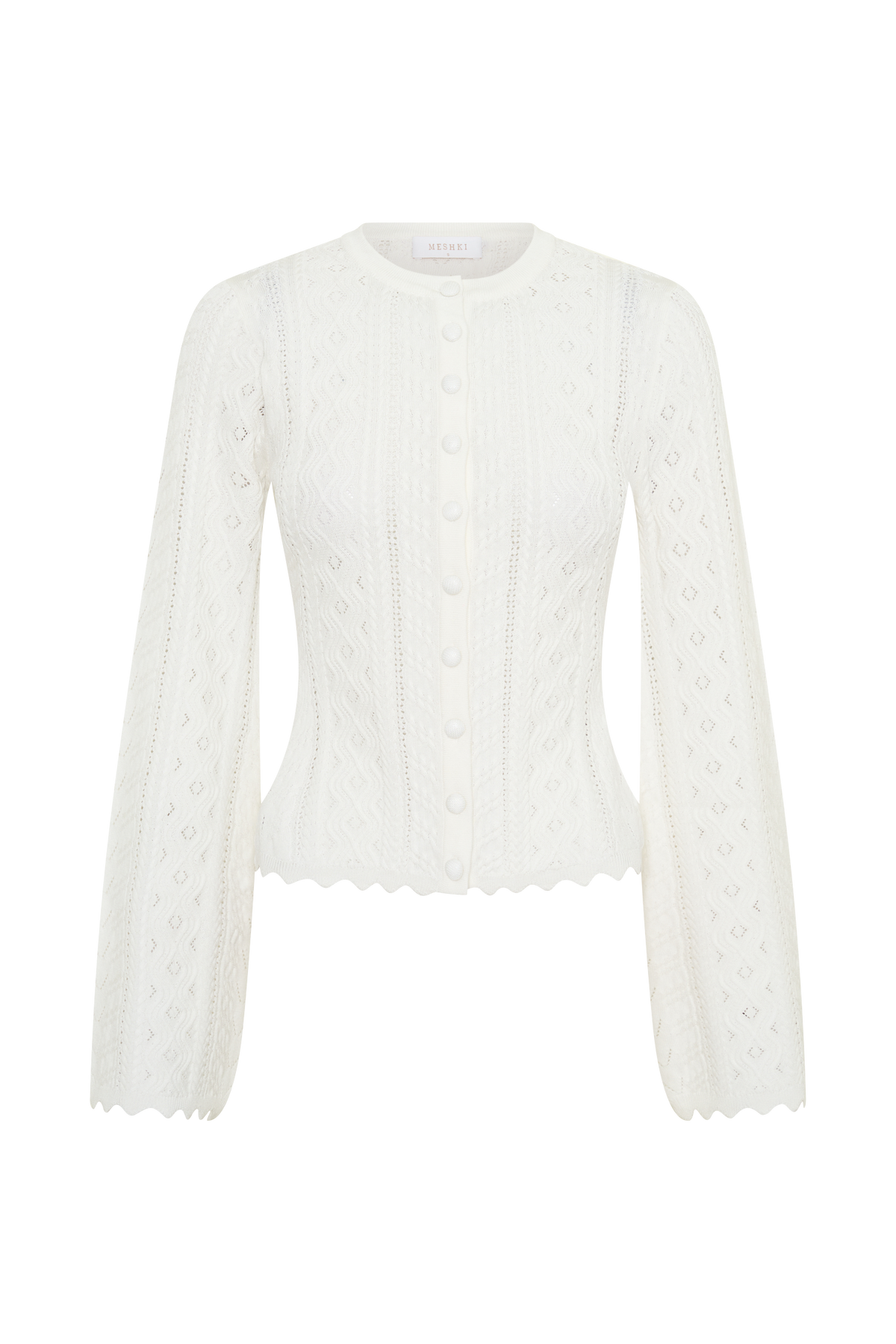 Darlene Pointelle Knit Long Sleeve Top in White – Chic&Drifts