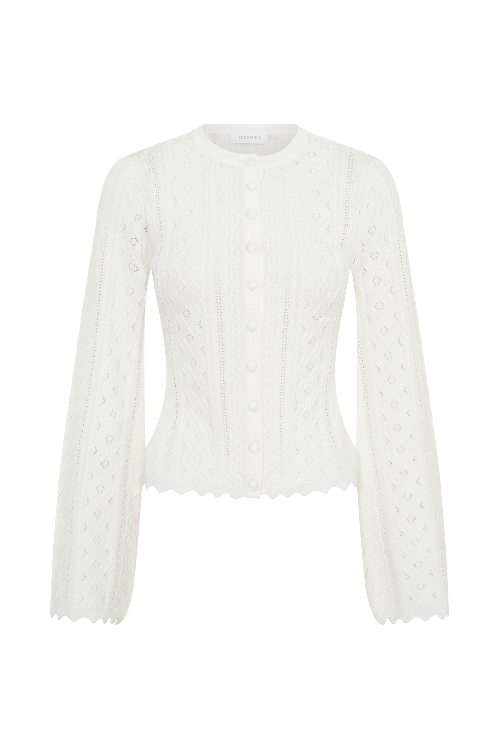 Darlene Pointelle Knit Long Sleeve Top in White – Chic&Drifts