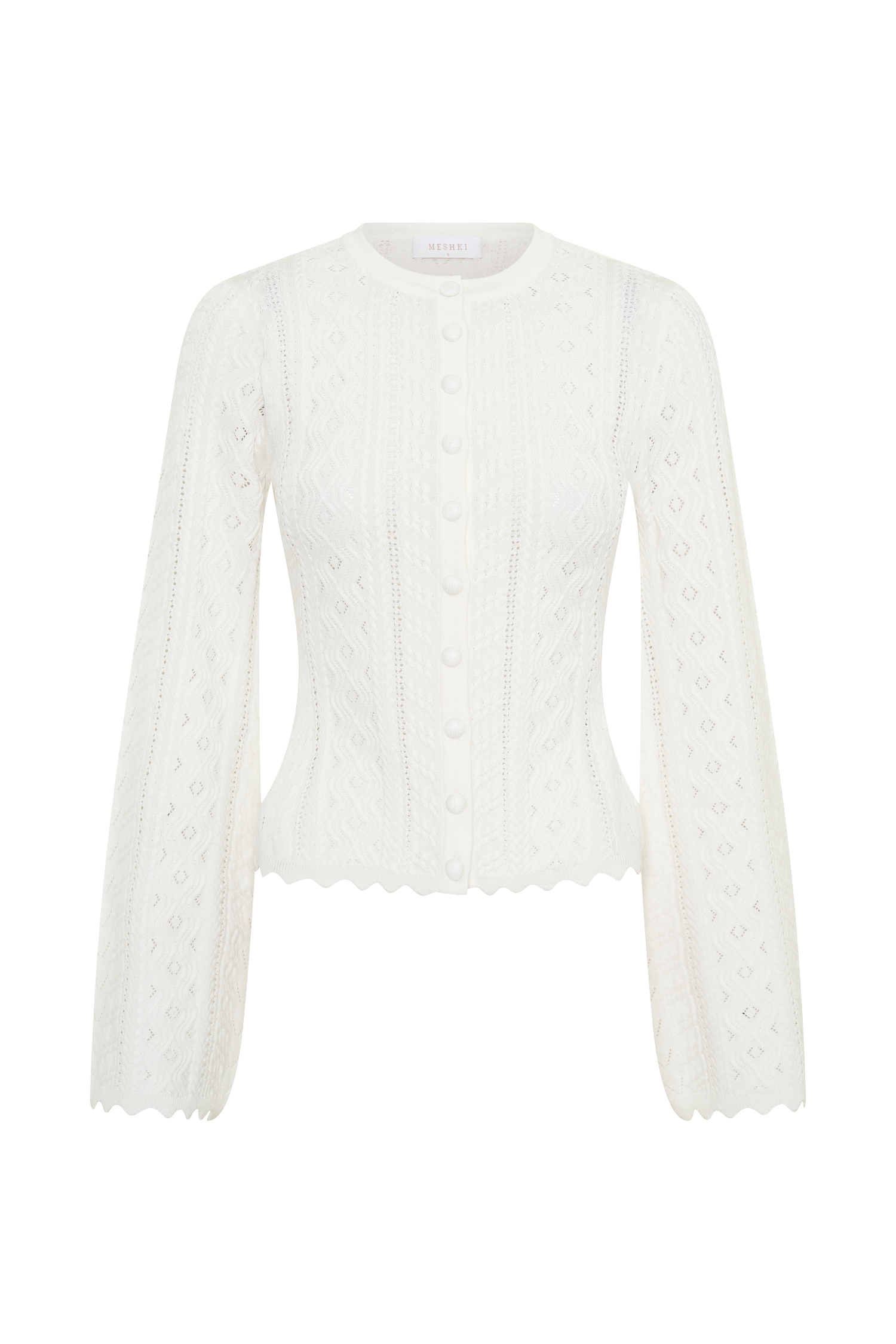 Darlene Pointelle Knit Long Sleeve Top in White – Chic&Drifts