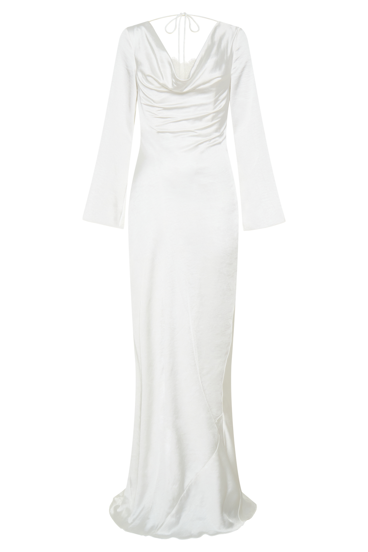 Eliza Long Sleeve Cowl Lace And Satin Maxi Dress in Ivory – Chic&Drifts