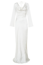 Eliza Long Sleeve Cowl Lace And Satin Maxi Dress in Ivory – Chic&Drifts