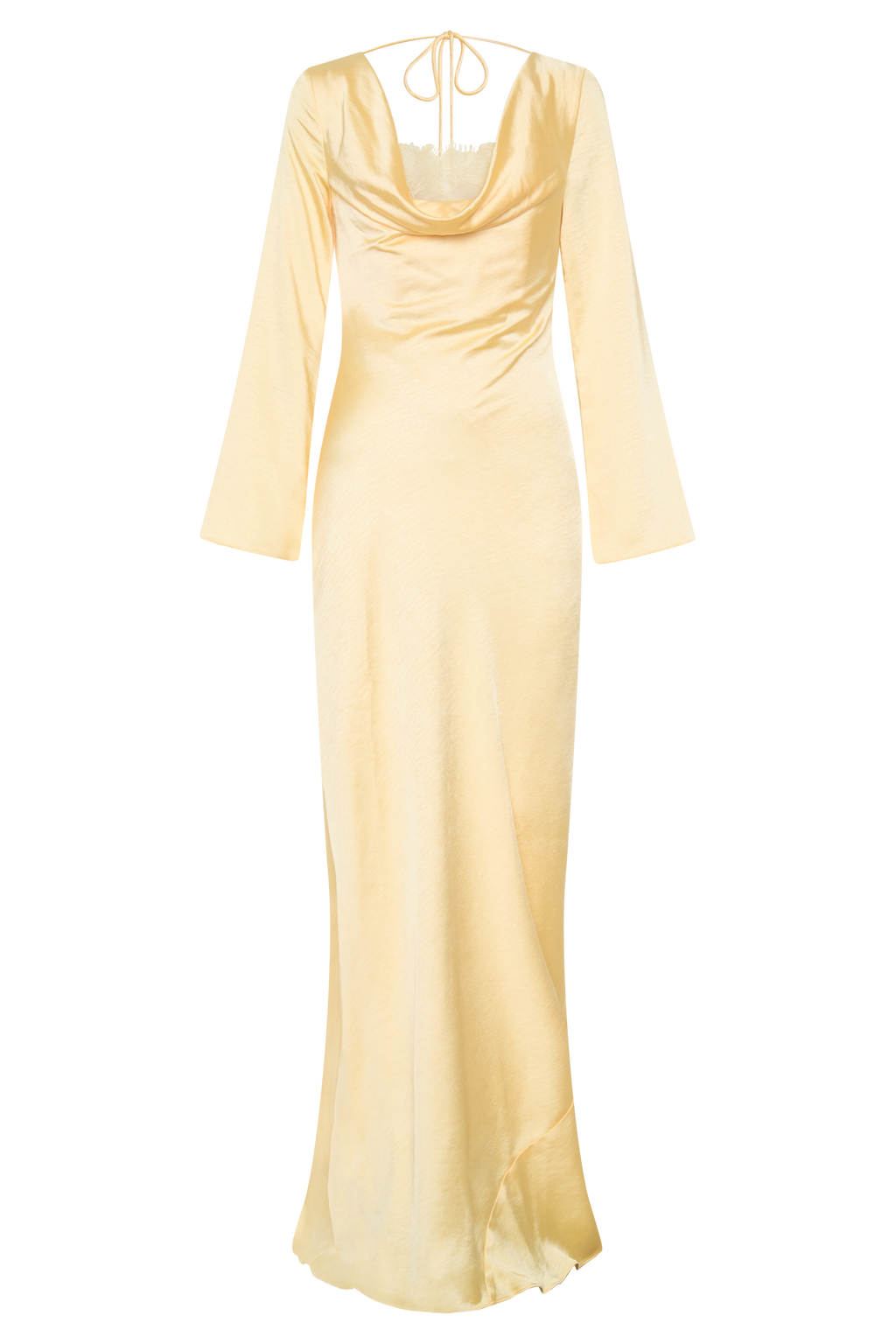 Eliza Long Sleeve Cowl Lace And Satin Maxi Dress in Ivory – Chic&Drifts