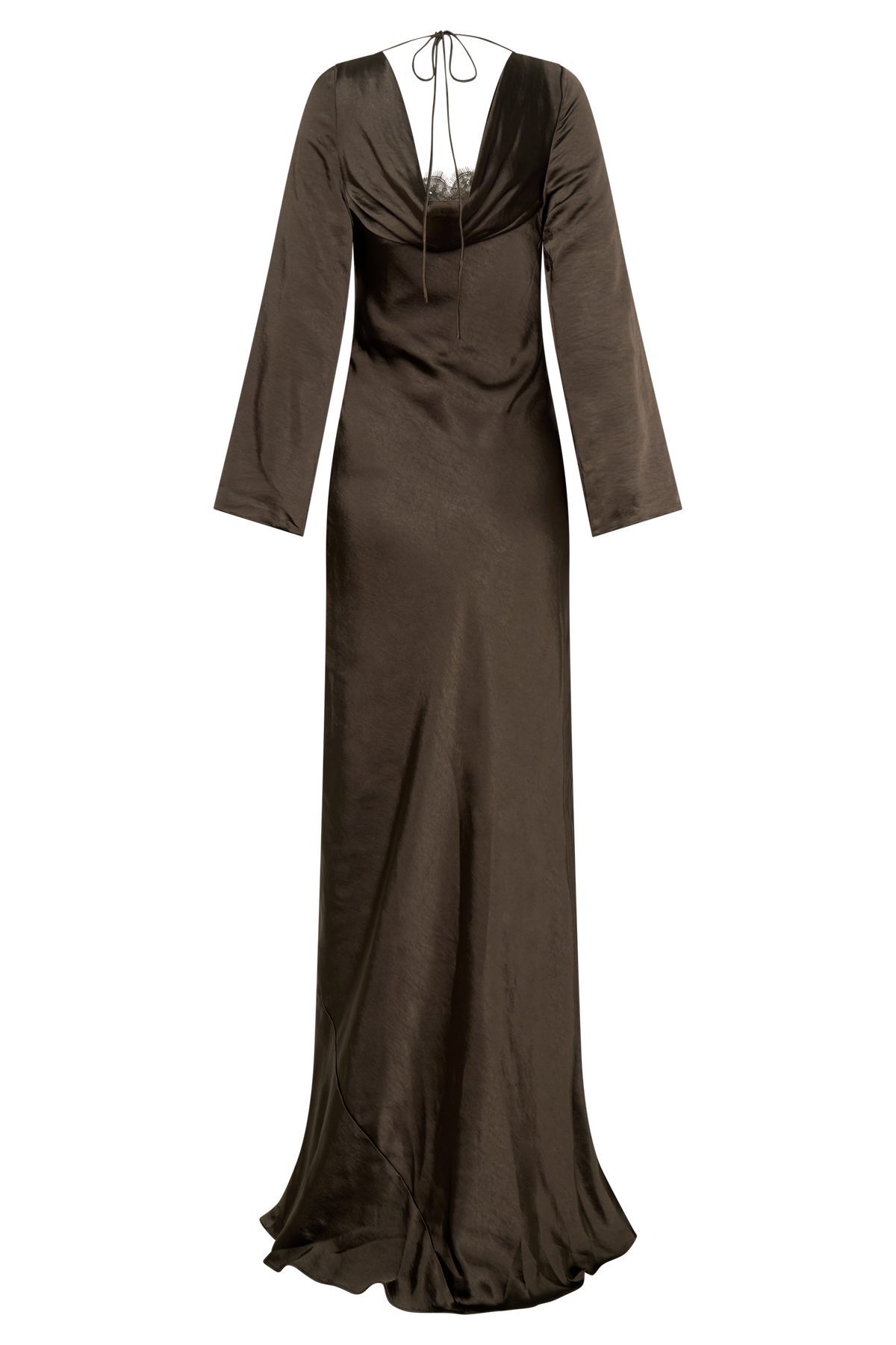 Eliza Long Sleeve Cowl Lace And Satin Maxi Dress