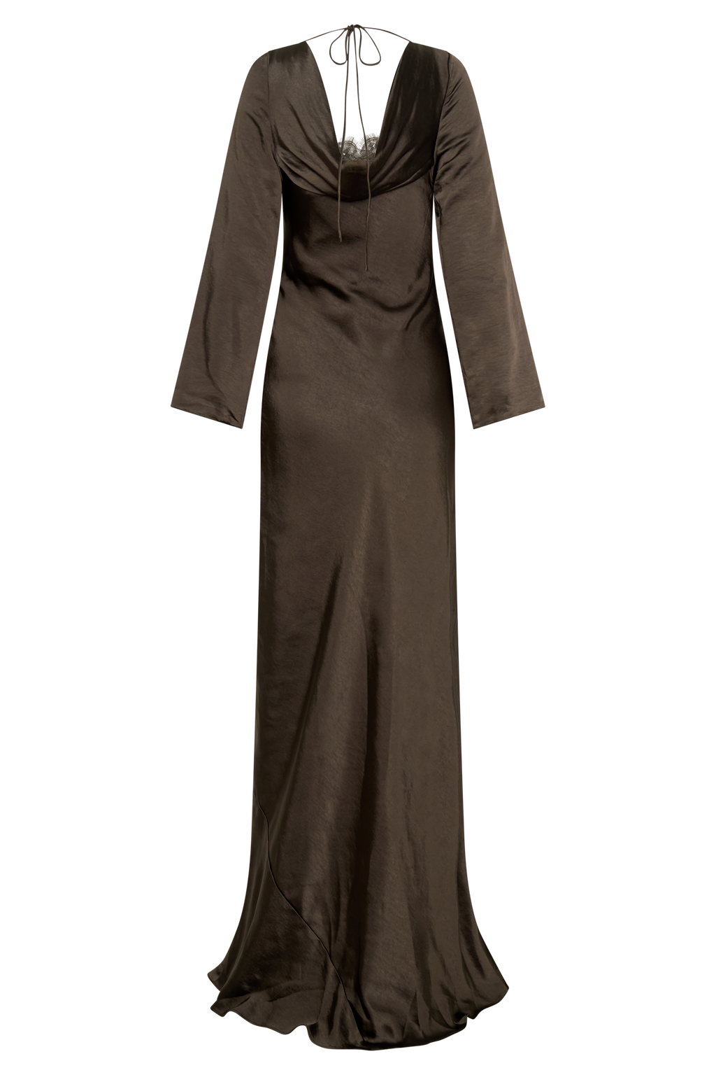 Eliza Long Sleeve Cowl Lace And Satin Maxi Dress in Ivory – Chic&Drifts