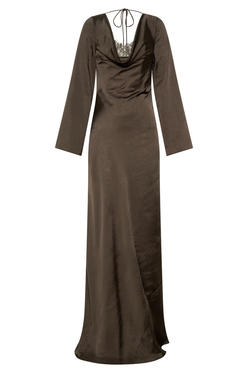 Eliza Long Sleeve Cowl Lace And Satin Maxi Dress in Ivory – Chic&Drifts