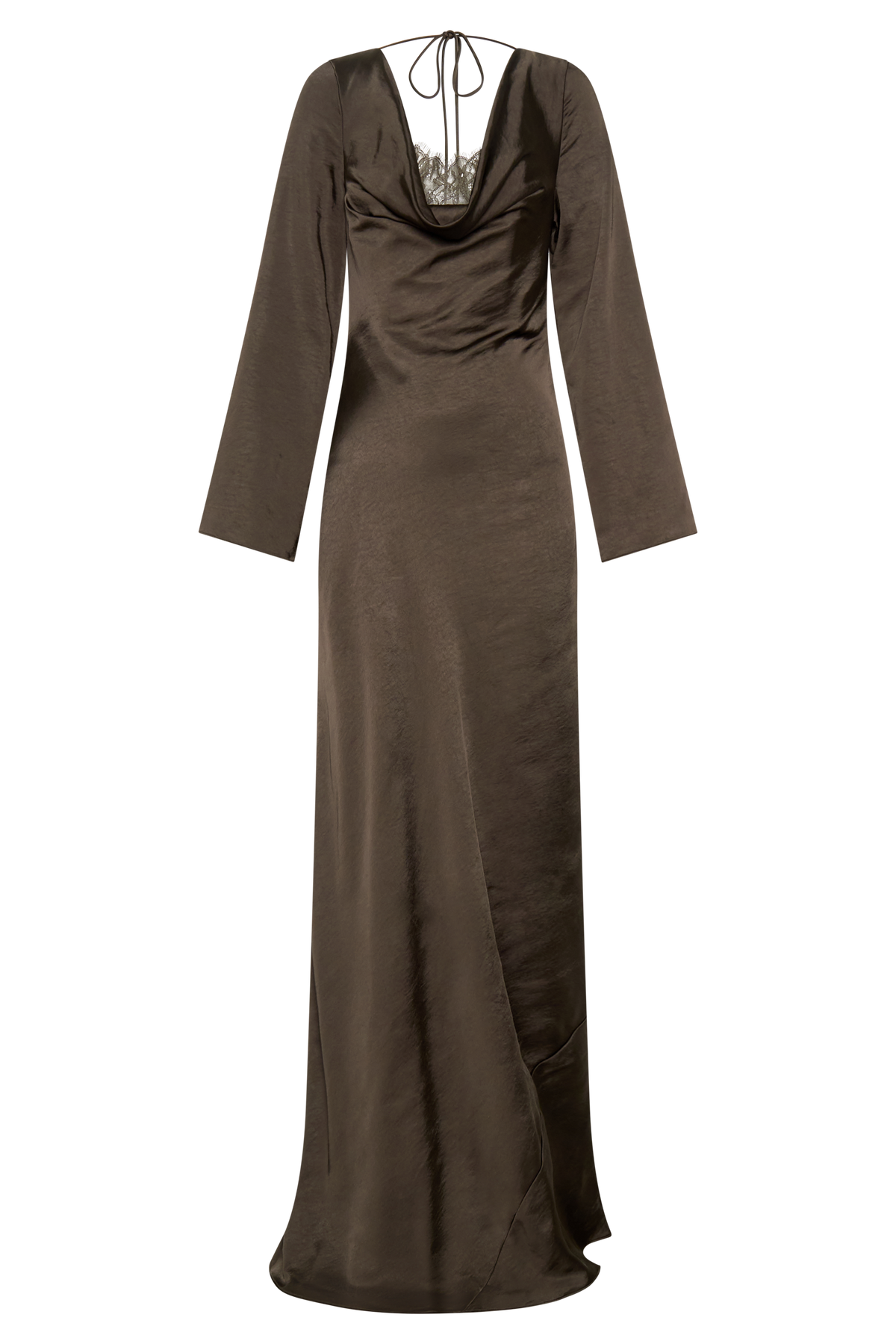 Eliza Long Sleeve Cowl Lace And Satin Maxi Dress in Ivory – Chic&Drifts