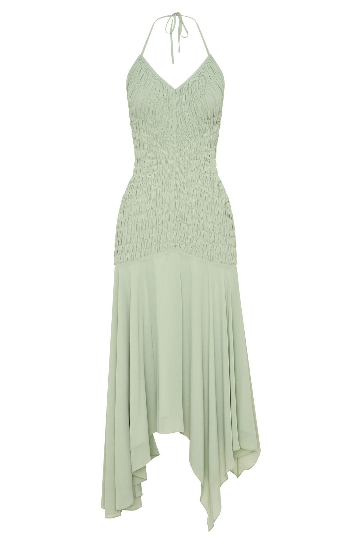 Evelyn Shirred Chiffon Maxi Dress in Sage – Chic&Drifts