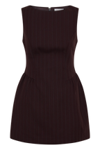 Hallie Boat Neck Mini Dress in Plum Pinstripe – Chic&Drifts