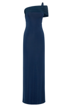 Hanh One Shoulder Mesh Maxi Dress in Ink Blue – Chic&Drifts