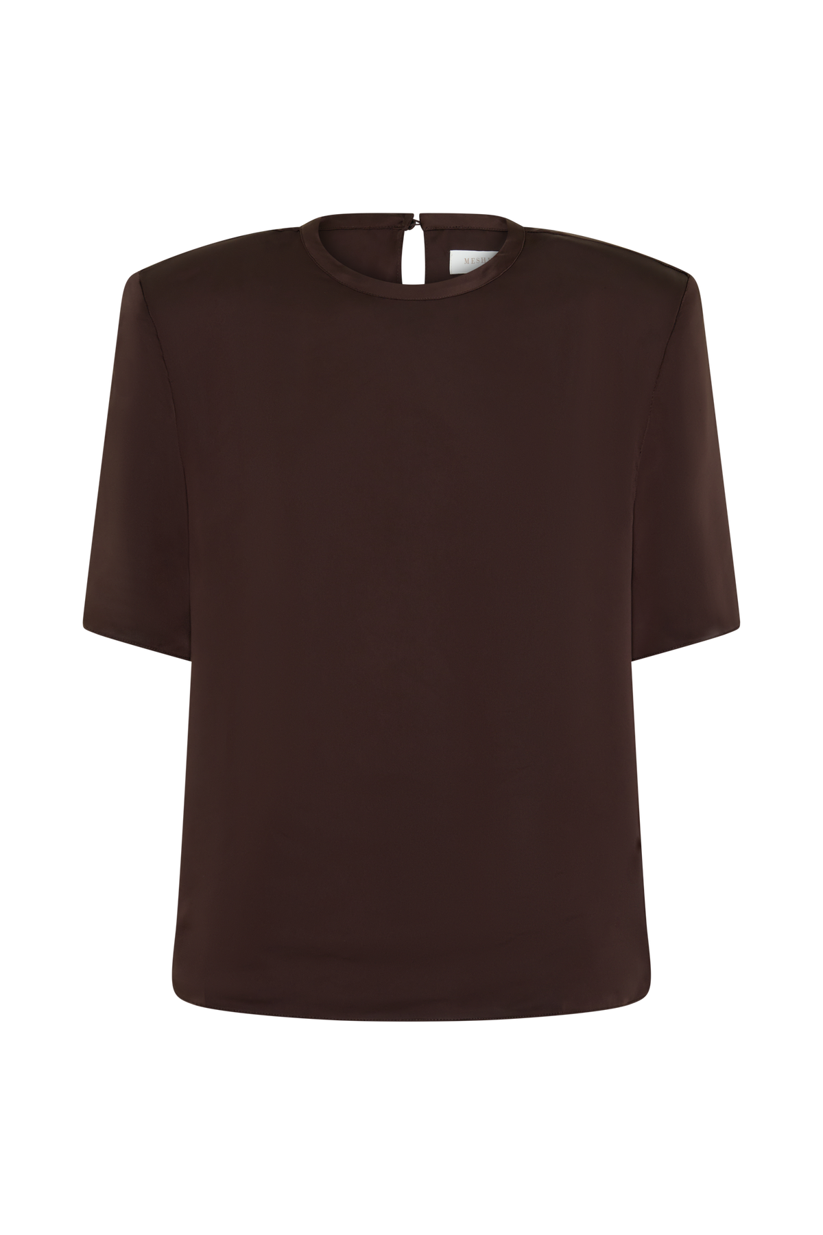 Harlyn Shoulder Pad Short Sleeve Satin Top in Dark Chocolate – Chic&Drifts