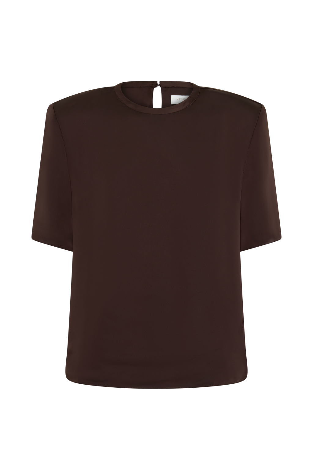 Harlyn Shoulder Pad Short Sleeve Satin Top in Dark Chocolate – Chic&Drifts