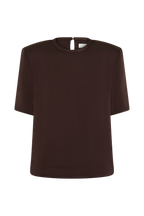 Harlyn Shoulder Pad Short Sleeve Satin Top in Dark Chocolate – Chic&Drifts